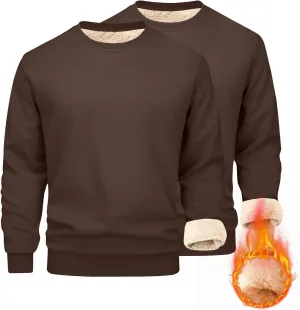 2 Pack Thermal Sherpa Lined Undershirts for Men Long Sleeve Fleece Pullover Underwear Chunky Crewneck Winter Sweater