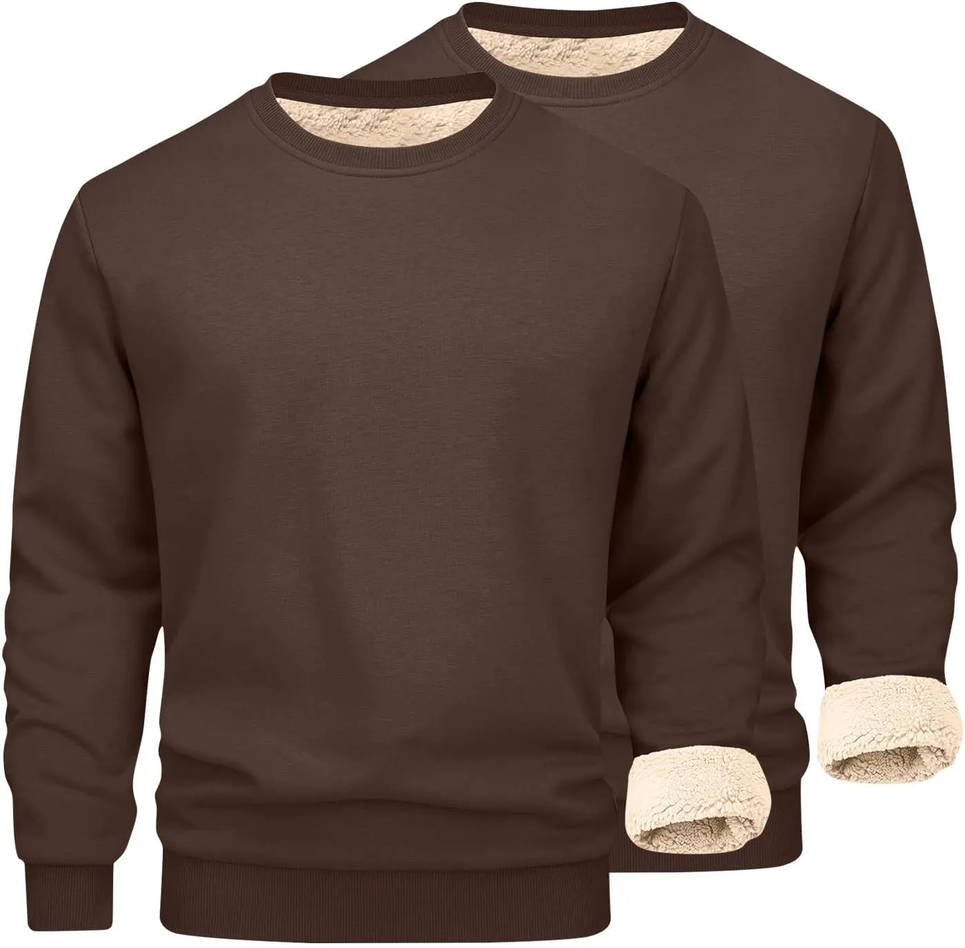 2 Pack Thermal Sherpa Lined Undershirts for Men Long Sleeve Fleece Pullover Underwear Chunky Crewneck Winter Sweater
