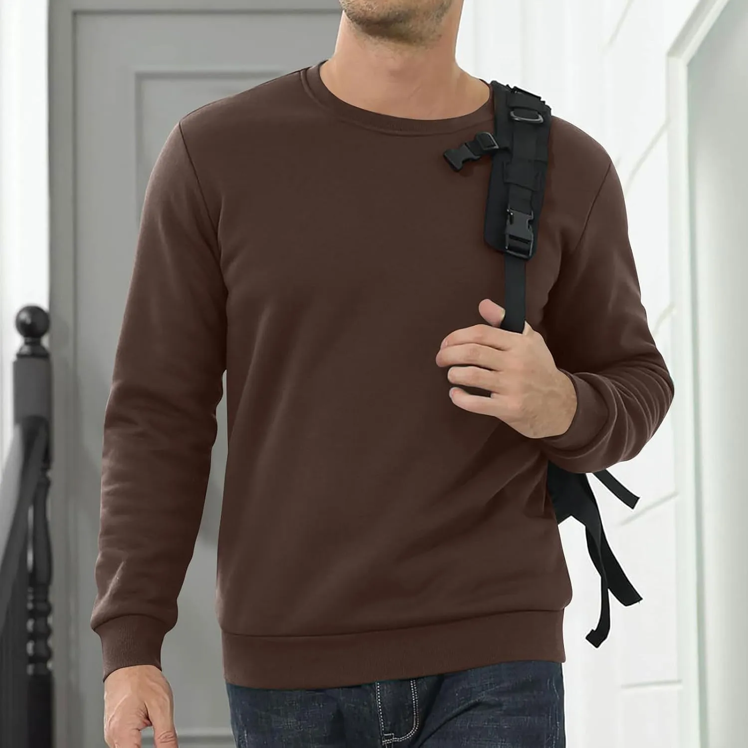 2 Pack Thermal Sherpa Lined Undershirts for Men Long Sleeve Fleece Pullover Underwear Chunky Crewneck Winter Sweater
