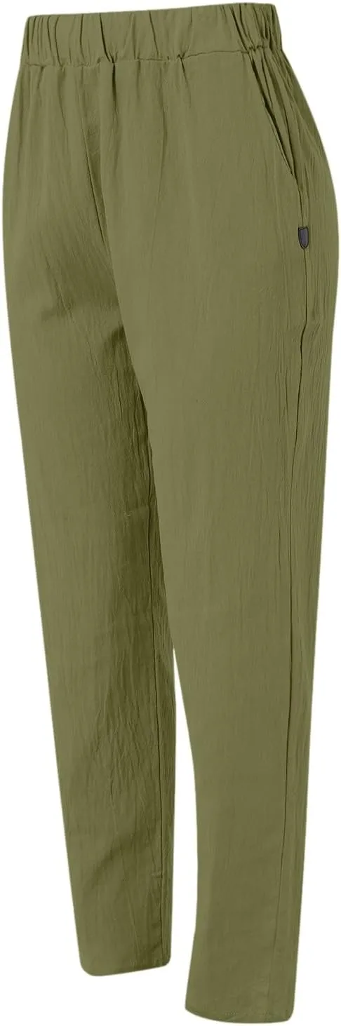 2025 Cotton Linen Pant for Women Spring Summer Casual Boho Beach Pants Lightweight Wide Leg High Waisted Trousers