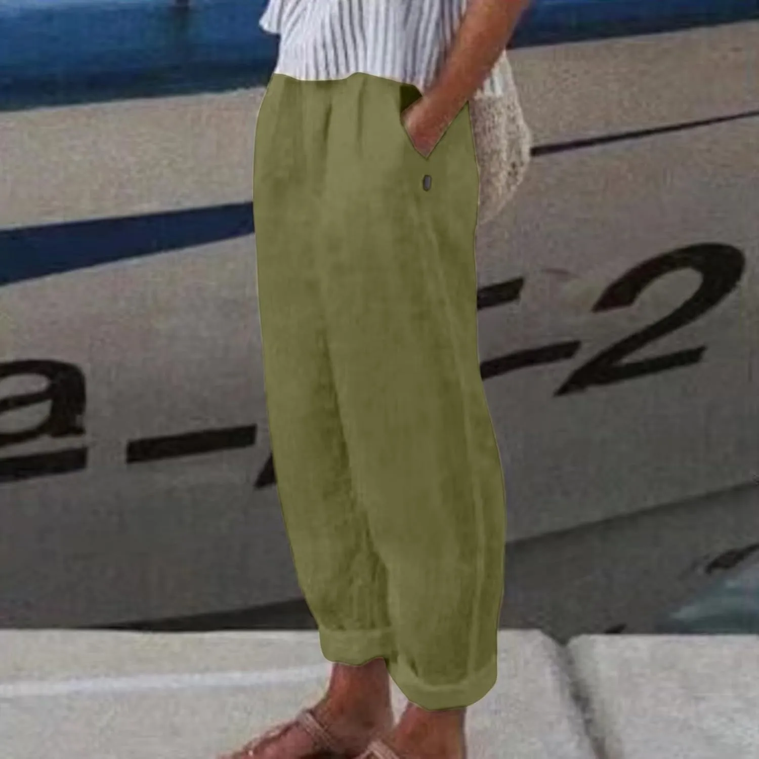 2025 Cotton Linen Pant for Women Spring Summer Casual Boho Beach Pants Lightweight Wide Leg High Waisted Trousers