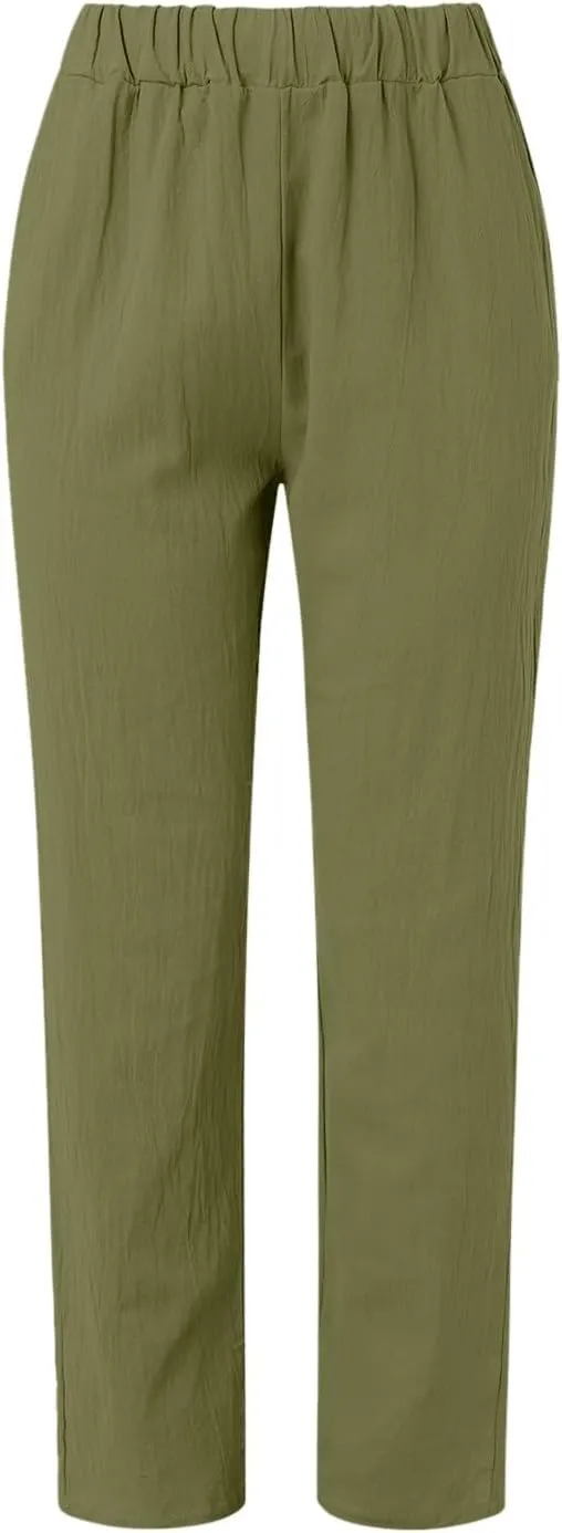 2025 Cotton Linen Pant for Women Spring Summer Casual Boho Beach Pants Lightweight Wide Leg High Waisted Trousers