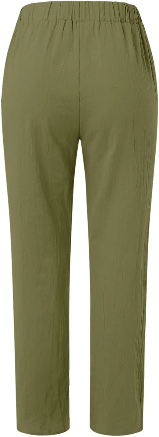2025 Cotton Linen Pant for Women Spring Summer Casual Boho Beach Pants Lightweight Wide Leg High Waisted Trousers