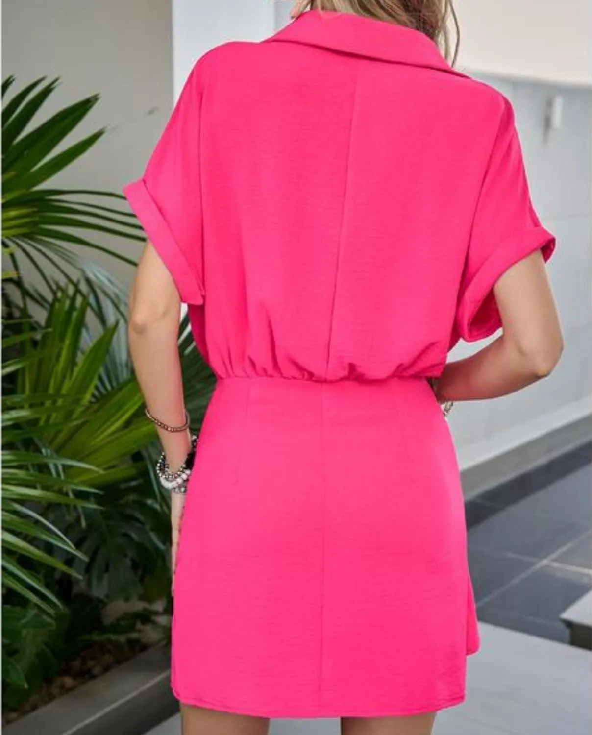 (2Size-up Women's Ruched Wrap Side Batwing Sleeve Dress Casual Summer Button Down Shirt Dress Collared Dresses