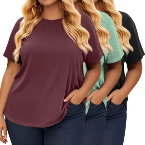3 Pack Women's Plus Size Short Sleeve T-Shirt Crew Neck Loose Fit Comfy Tops Summer Casual Basic Tees 2025