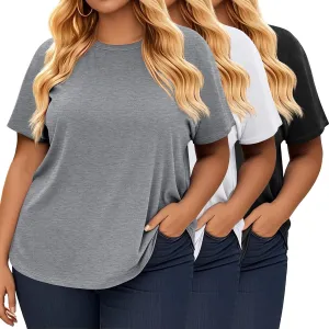 3 Pack Women's Plus Size Short Sleeve T-Shirt Crew Neck Loose Fit Comfy Tops Summer Casual Basic Tees 2025