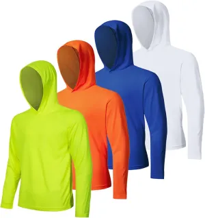 4 Pack Men's UPF 50  Sun Protection Hoodie Shirts Long Sleeve Shirts Quick Dry Lightweight for Running Workout Hiking Fishing