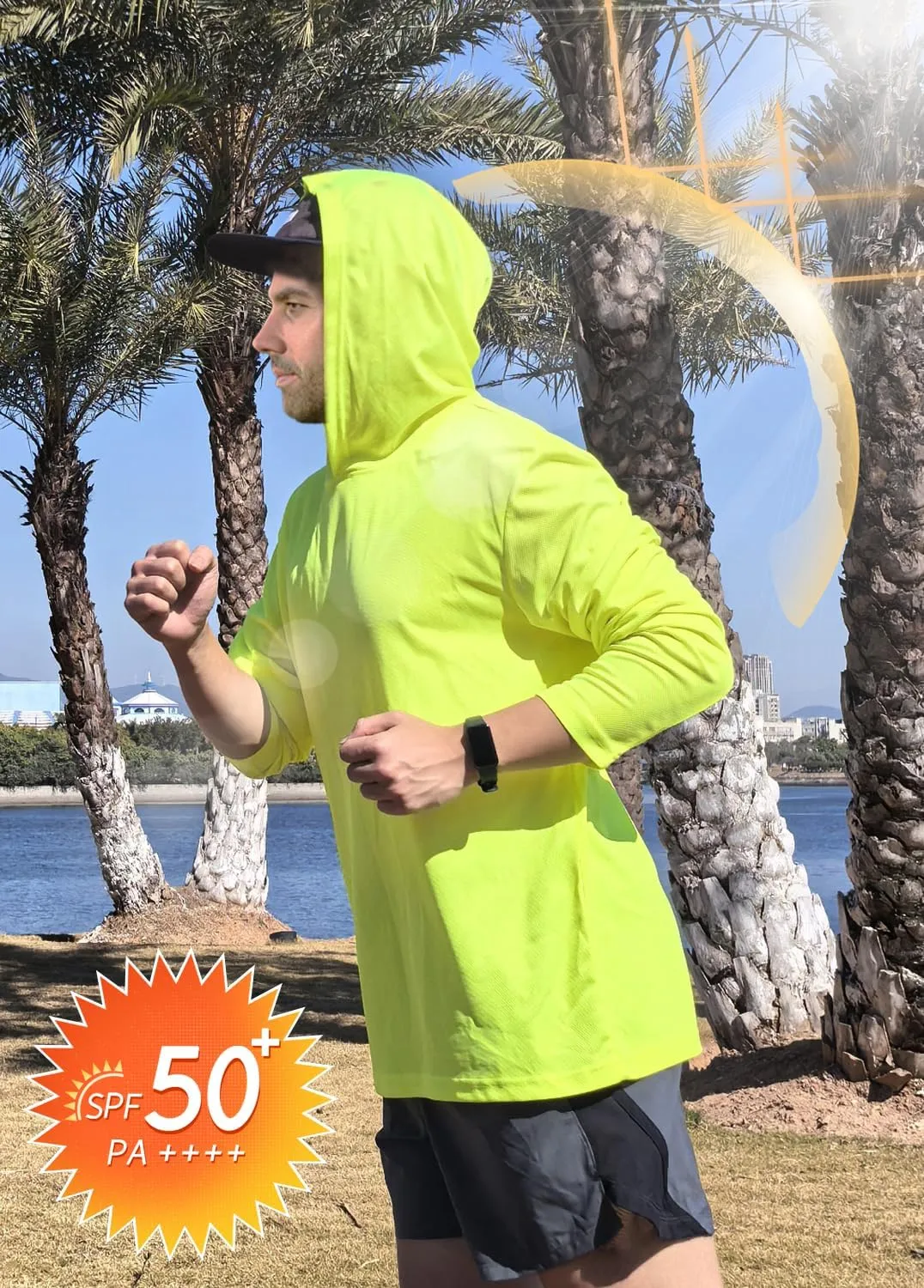 4 Pack Men's UPF 50  Sun Protection Hoodie Shirts Long Sleeve Shirts Quick Dry Lightweight for Running Workout Hiking Fishing