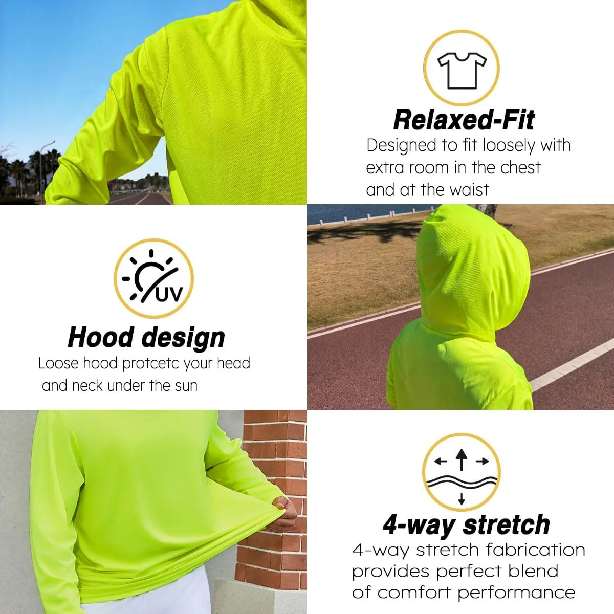 4 Pack Men's UPF 50  Sun Protection Hoodie Shirts Long Sleeve Shirts Quick Dry Lightweight for Running Workout Hiking Fishing