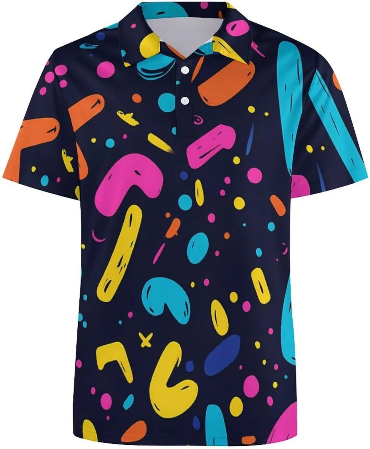 90s Colorful Lettering And Dots Mens Polo Shirts Quick Dry Short Sleeve T-shirts Slim Tennis Collared Tees Tops