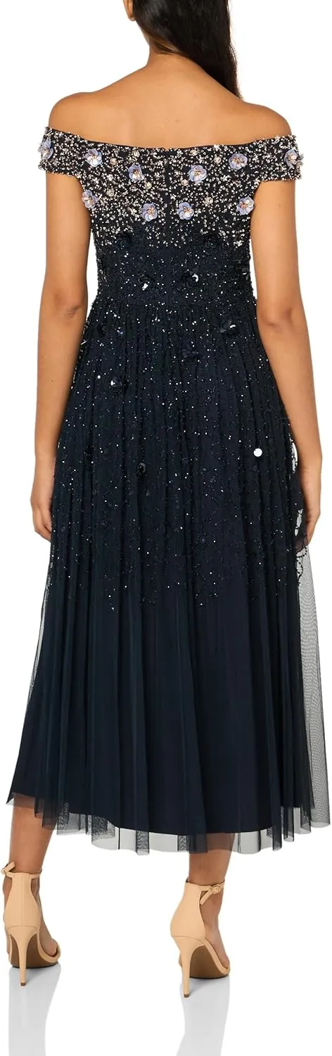 Adrianna Papell Women's Off Shoulder Beaded Dress