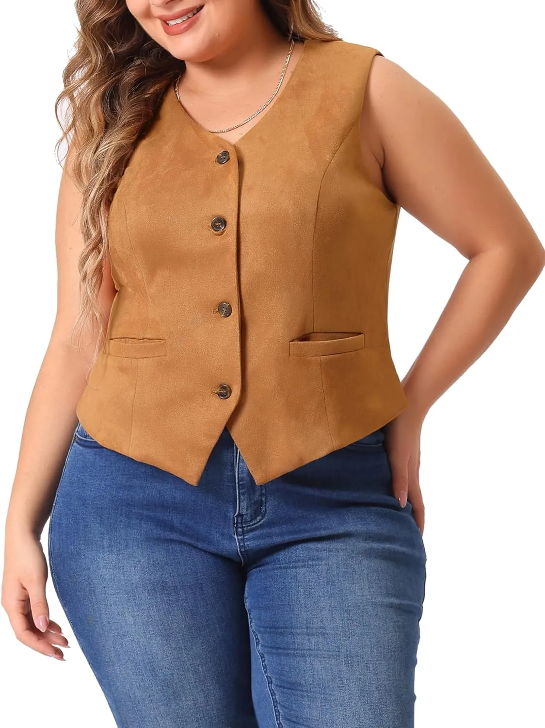 Agnes Orinda Plus Size Vests for Women Fully Lined 4 Button V-Neck Business Dressy Tuxedo Suit Vest Waistcoat