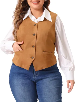 Agnes Orinda Plus Size Vests for Women Fully Lined 4 Button V-Neck Business Dressy Tuxedo Suit Vest Waistcoat
