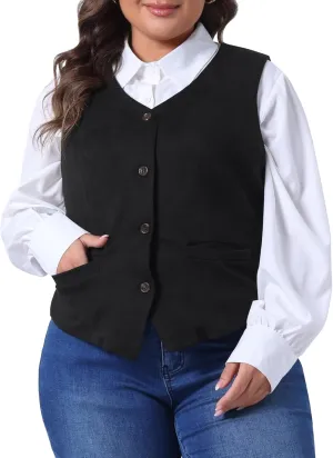 Agnes Orinda Plus Size Vests for Women Fully Lined 4 Button V-Neck Business Dressy Tuxedo Suit Vest Waistcoat