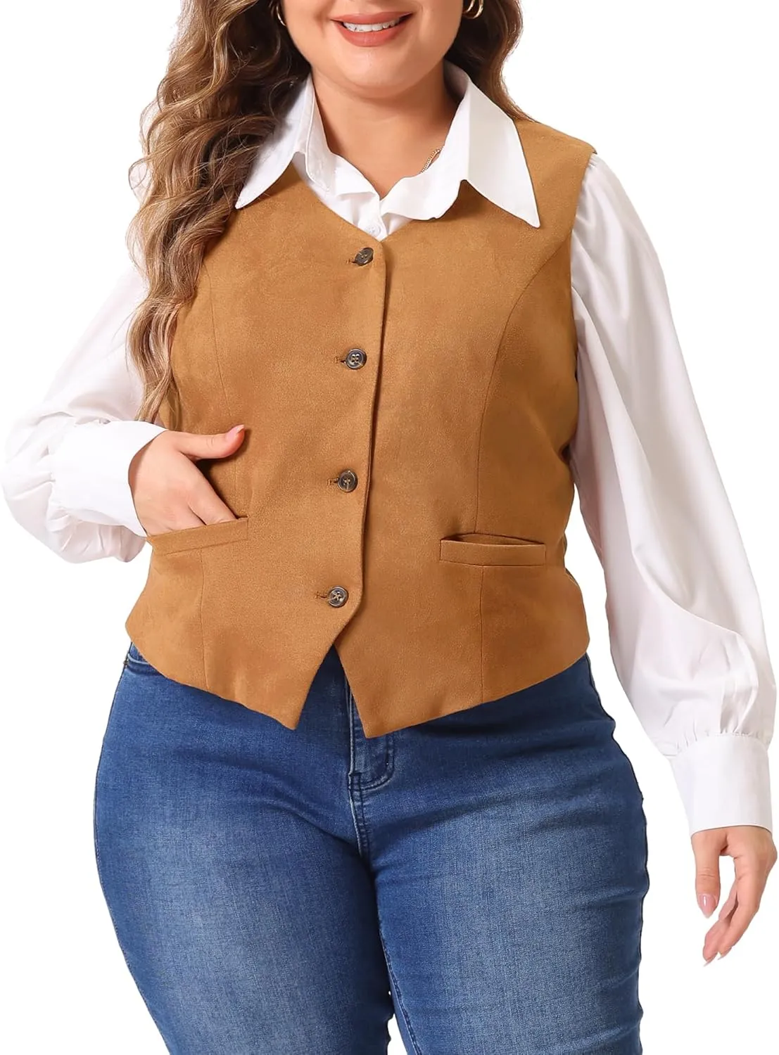 Agnes Orinda Plus Size Vests for Women Fully Lined 4 Button V-Neck Business Dressy Tuxedo Suit Vest Waistcoat
