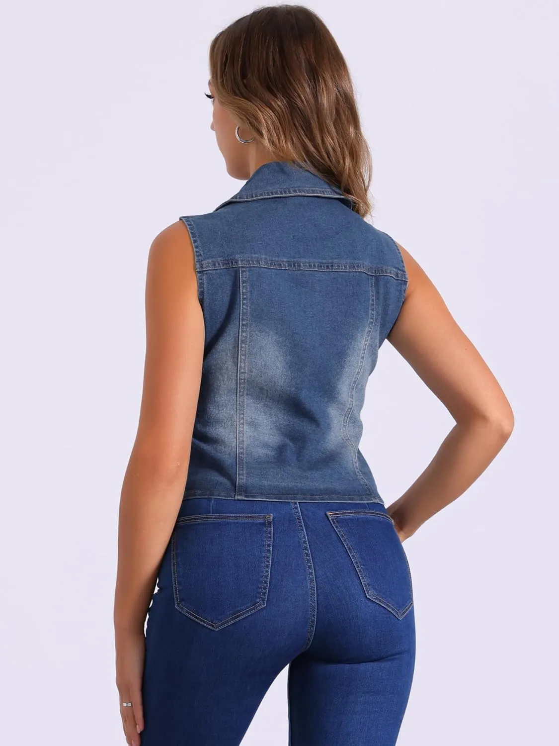 Allegra K Denim Vest for Women's Sleeveless Jean Jacket Western Tops Button Down Lapel Waistcoat Vests