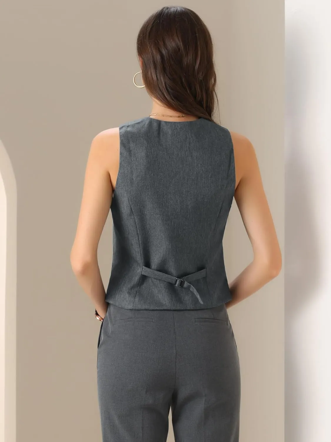 Allegra K Sleeveless Suit Vest for Women's V-Neck Button-Down Sleeveless Work Business Blazer Vests Waistcoat