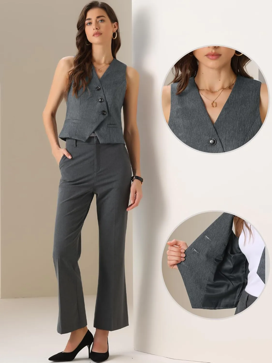 Allegra K Sleeveless Suit Vest for Women's V-Neck Button-Down Sleeveless Work Business Blazer Vests Waistcoat