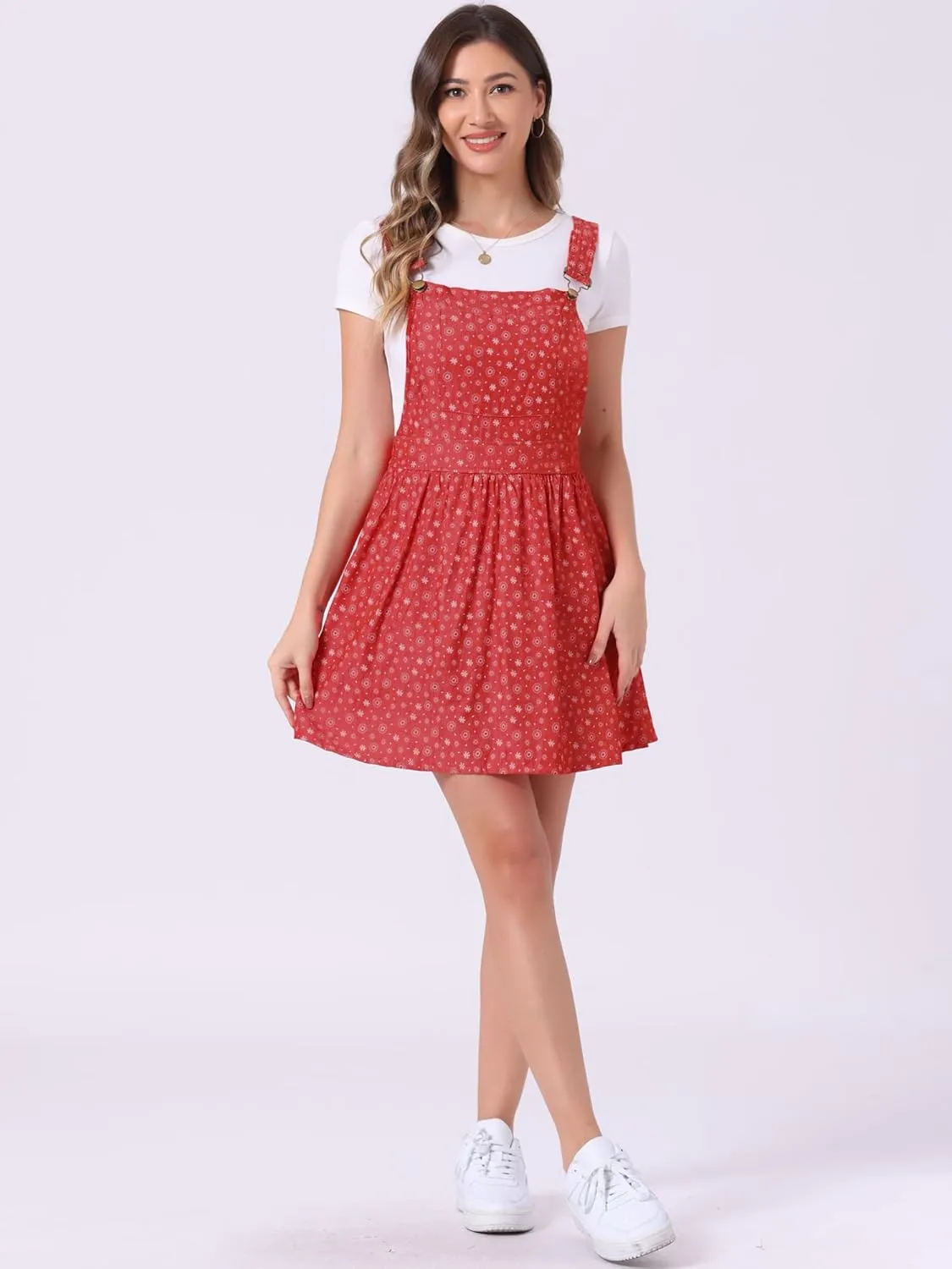 Allegra K Women's Casual Pinafore Dress Suspender Straps Pantern Chambray Mini Overall Dresses
