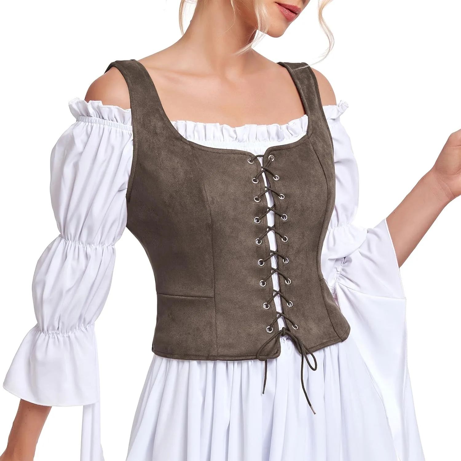 American Trends Women Pirate Renaissance Vest Cosplay Costume Waistcoat Halloween Steampunk Gothic Medieval Bodice