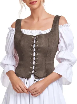 American Trends Women Pirate Renaissance Vest Cosplay Costume Waistcoat Halloween Steampunk Gothic Medieval Bodice