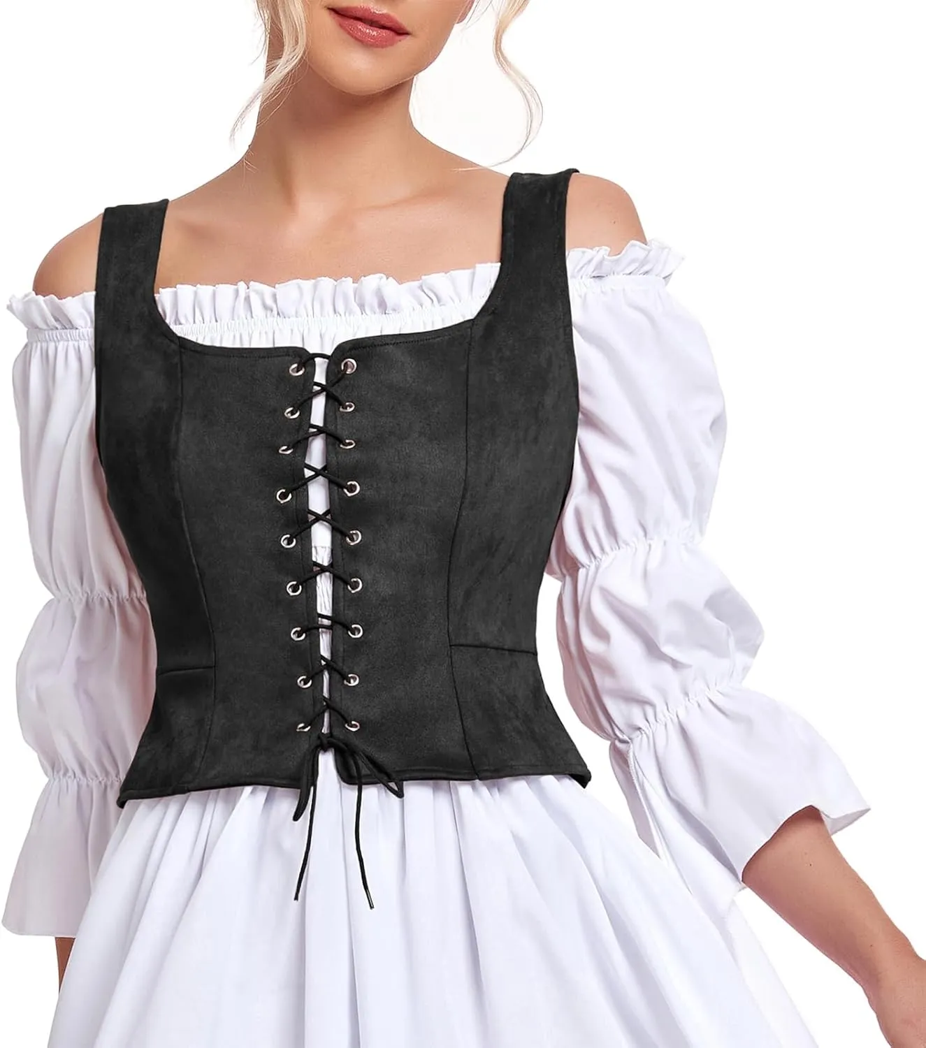 American Trends Women Pirate Renaissance Vest Cosplay Costume Waistcoat Halloween Steampunk Gothic Medieval Bodice