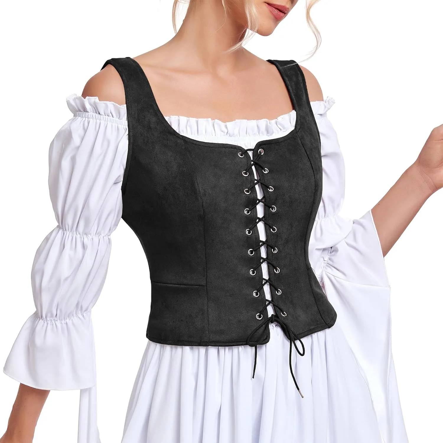 American Trends Women Pirate Renaissance Vest Cosplay Costume Waistcoat Halloween Steampunk Gothic Medieval Bodice