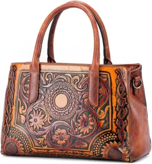 and Handbags for Medium Satchel Vintage Embossing Long Shoulder Strap Crossbody Bag Leather Shoulder Women Handle bags