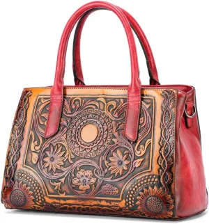 and Handbags for Medium Satchel Vintage Embossing Long Shoulder Strap Crossbody Bag Leather Shoulder Women Handle bags