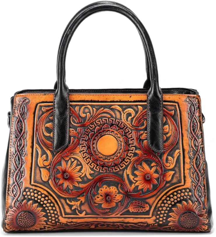 and Handbags for Medium Satchel Vintage Embossing Long Shoulder Strap Crossbody Bag Leather Shoulder Women Handle bags