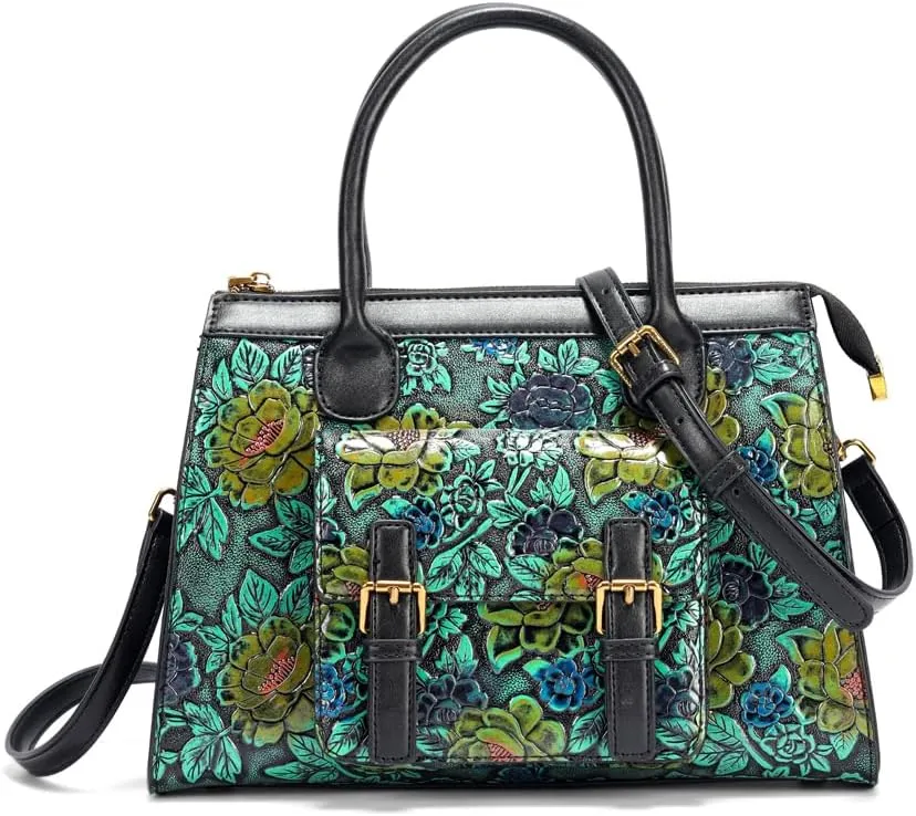 and Handbags for Satchel Vintage Embossing Long Shoulder Strap Crossbody Bag Leather Shoulder Women Handle bags