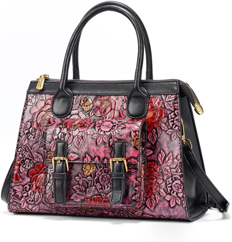 and Handbags for Satchel Vintage Embossing Long Shoulder Strap Crossbody Bag Leather Shoulder Women Handle bags