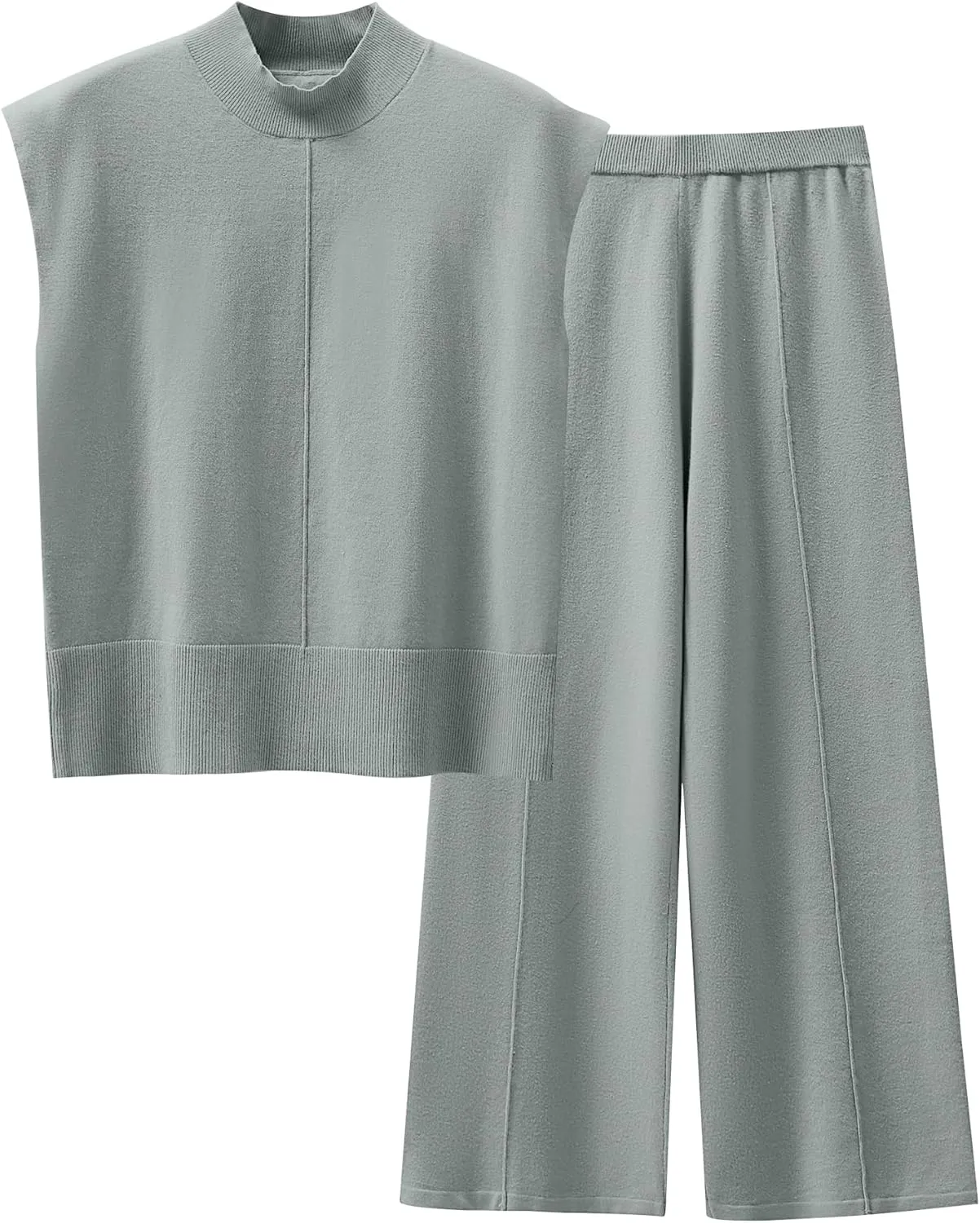 ANRABESS Women 2 Piece Outfits Mock Neck Sweater Vests Wide Leg Pants Lounge Matching Set Summer Vacation Travel Clothing