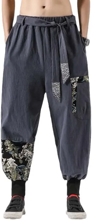 Aoleaky Casual Harem Pants, Japanese Streetwear Linen Men's Pants, Hip Hop Trousers