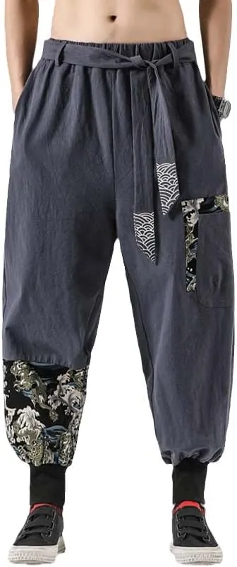 Aoleaky Casual Harem Pants, Japanese Streetwear Linen Men's Pants, Hip Hop Trousers