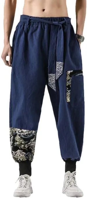 Aoleaky Casual Harem Pants, Japanese Streetwear Linen Men's Pants, Hip Hop Trousers