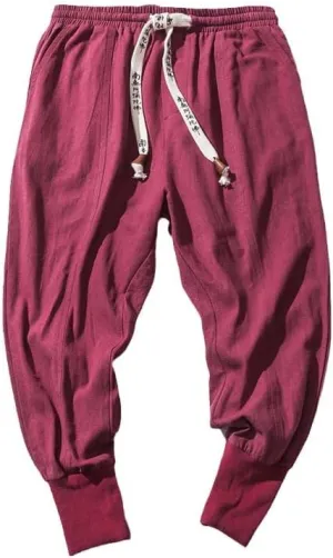 Aoleaky Streetwear Men Harem Pants Korean Style Casual Cotton Linen Trouser Man Jogger Pants Baggy Pants Men