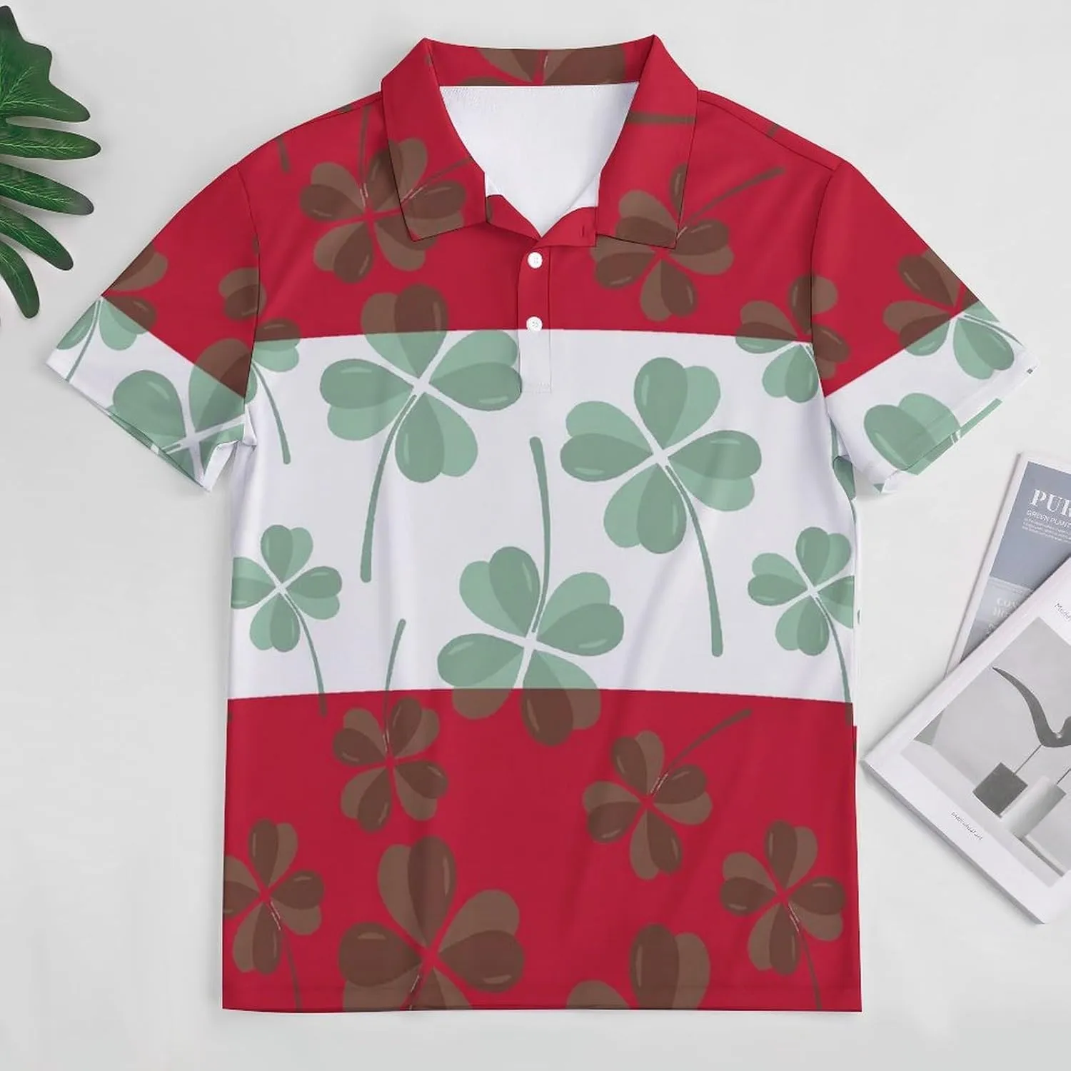 Austria Flag Four Leaf Clovers Mens Polo Shirts Quick Dry Short Sleeve T-shirts Slim Tennis Collared Tees Tops