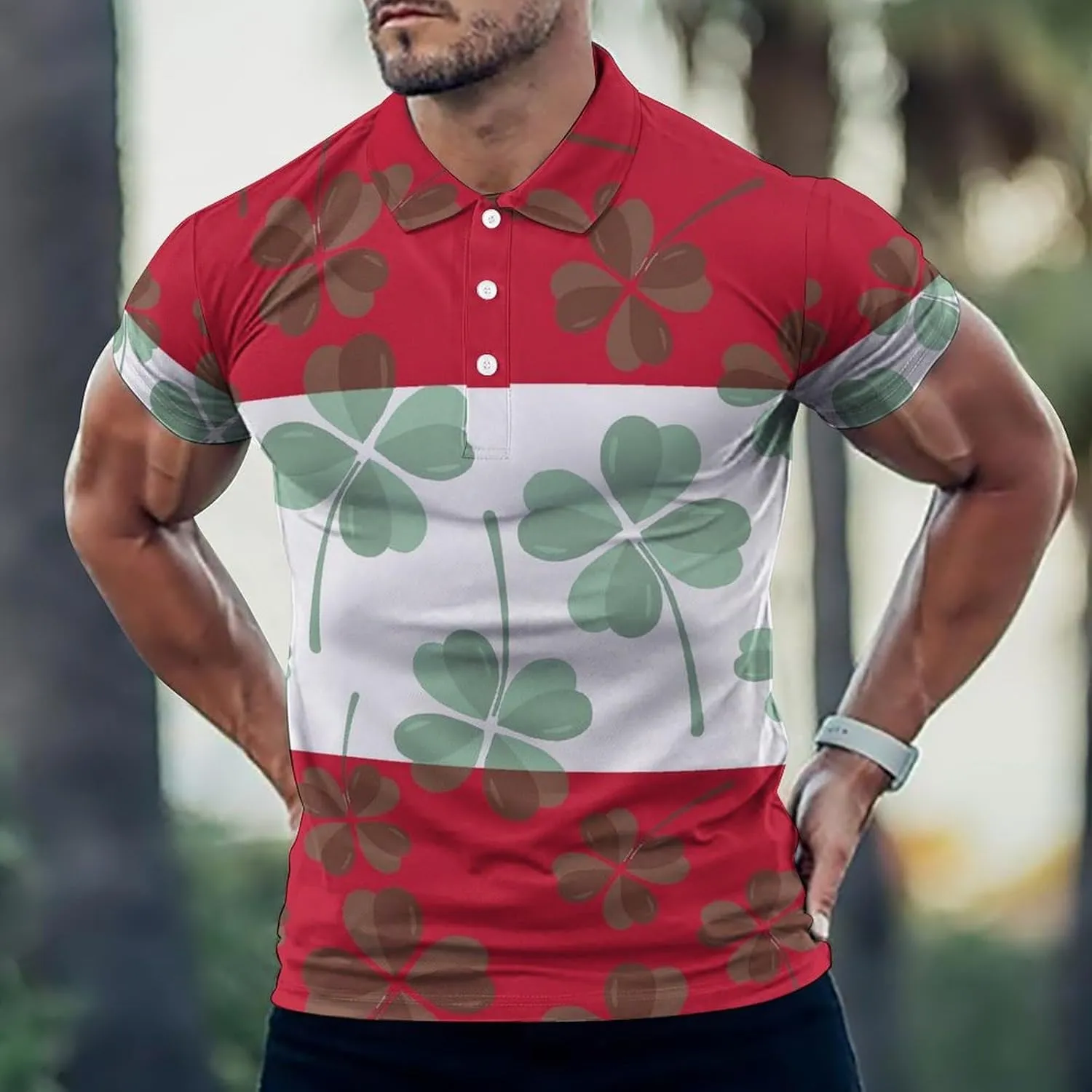 Austria Flag Four Leaf Clovers Mens Polo Shirts Quick Dry Short Sleeve T-shirts Slim Tennis Collared Tees Tops