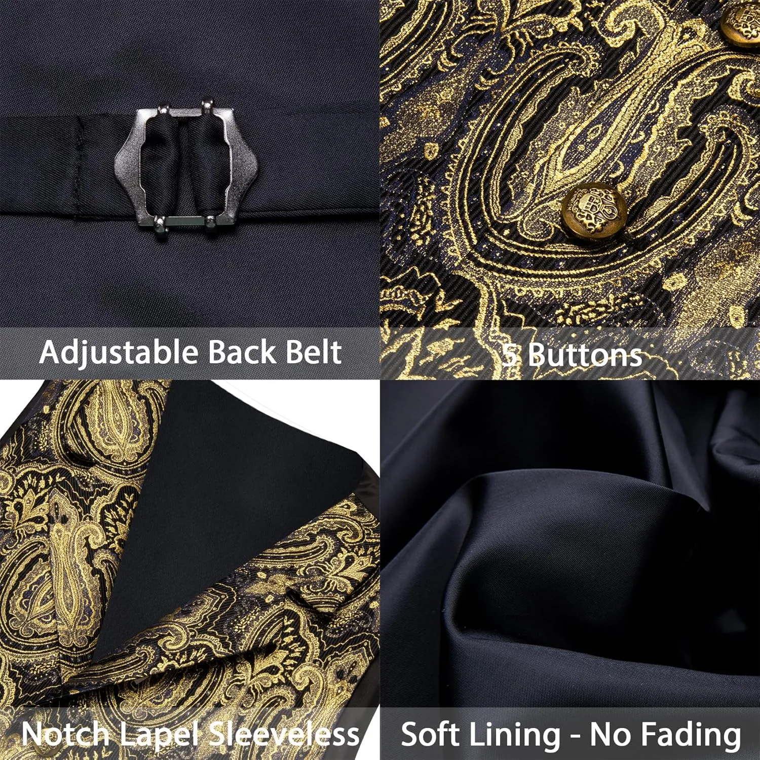 Barry.Wang Mens Silk Lapel/Shawl Collar Vest Tie Sleeve Holder Set Formal/Casual Paisley Vests Wedding Tuxedo Waistcoat