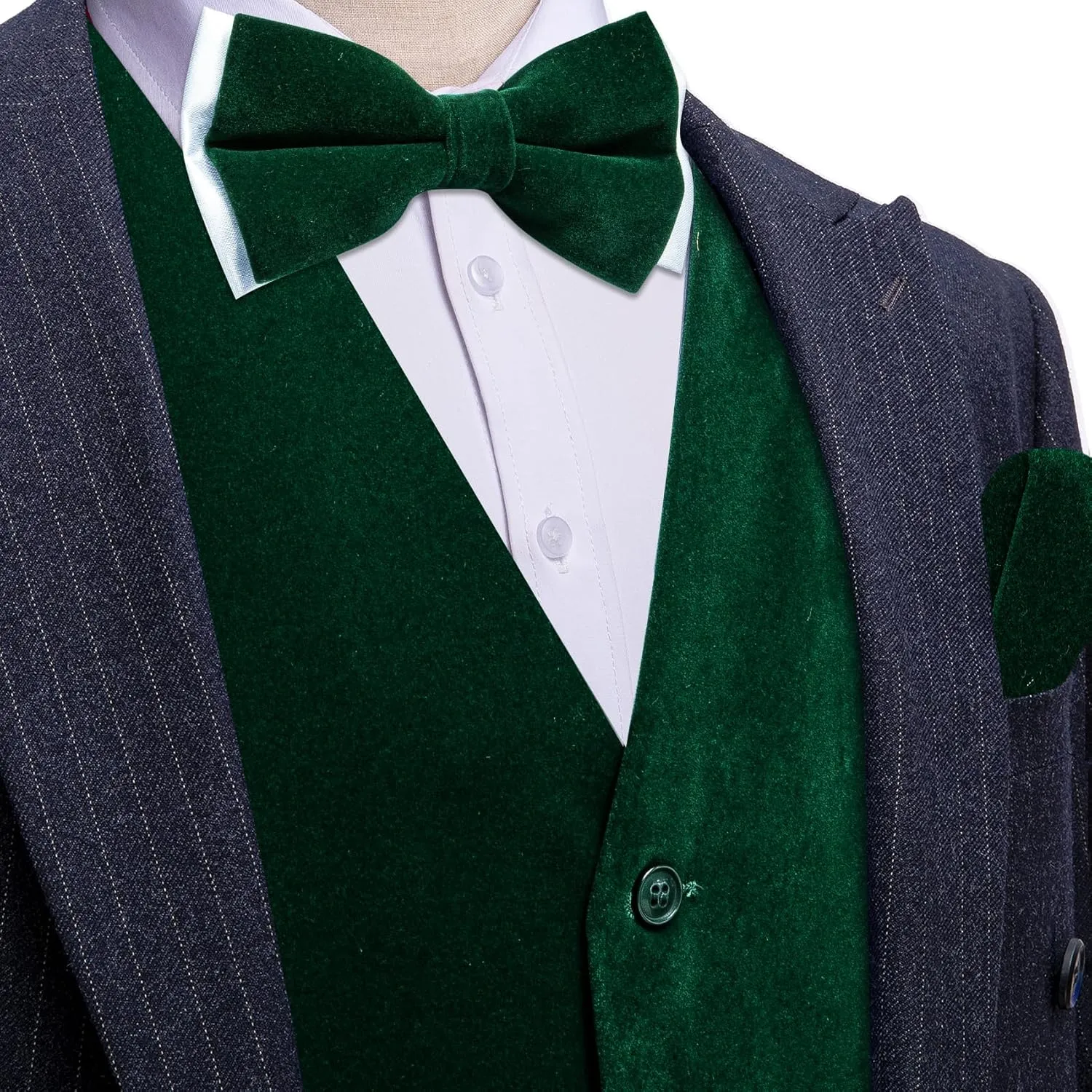 Barry.Wang Men's Velvet Vests Formal Waistcoat Bowtie Set Hanky Cufflink Armband Wedding Party Tuxedo Vest 6PCS