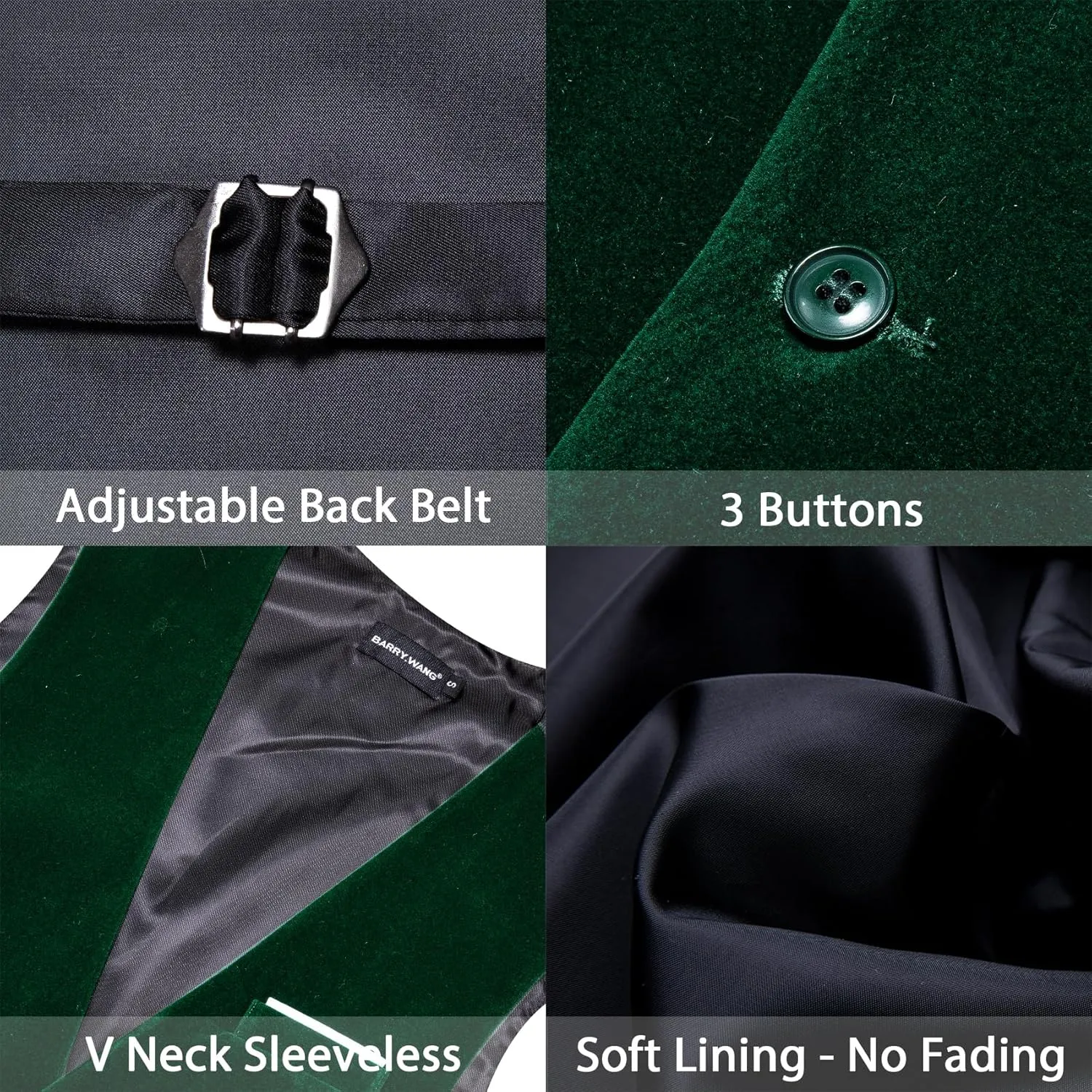 Barry.Wang Men's Velvet Vests Formal Waistcoat Bowtie Set Hanky Cufflink Armband Wedding Party Tuxedo Vest 6PCS