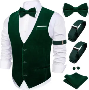 Barry.Wang Men's Velvet Vests Formal Waistcoat Bowtie Set Hanky Cufflink Armband Wedding Party Tuxedo Vest 6PCS