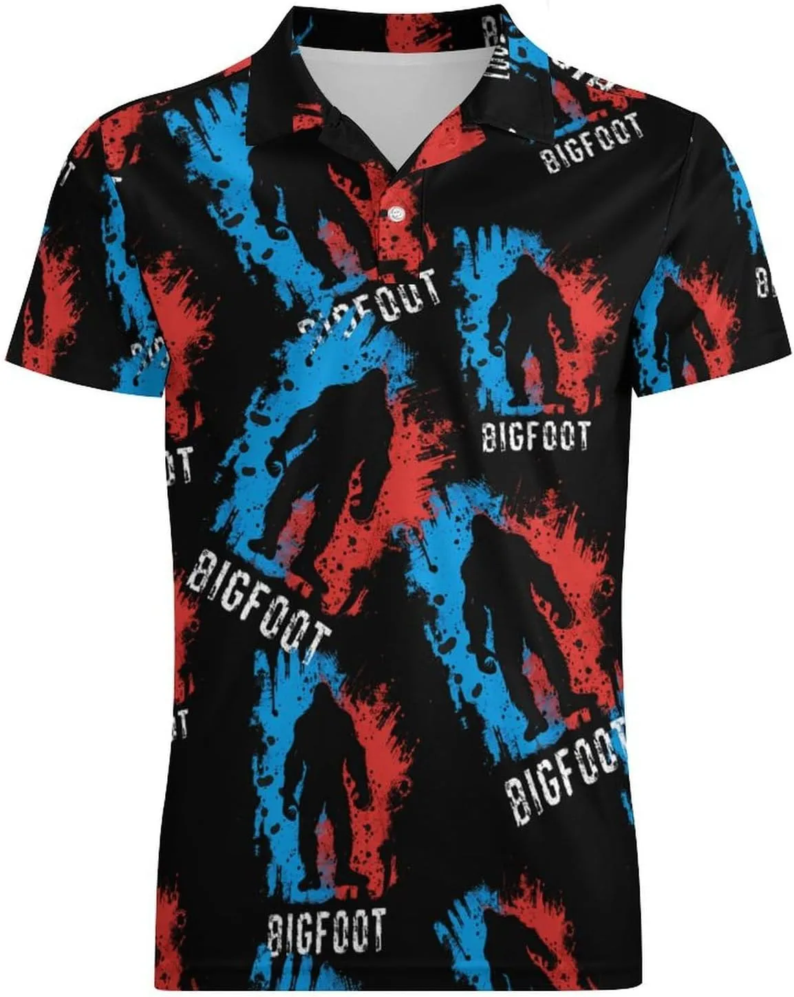 Bigfoot Blue And Red Classic Polo Shirts for Men Quick Dry Short Sleeve Fit Golf Tees Casual Tops