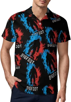 Bigfoot Blue And Red Classic Polo Shirts for Men Quick Dry Short Sleeve Fit Golf Tees Casual Tops