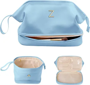 Birthday Gifts for Girls, Initial Large Makeup Bags, Personalized Double Layer Cosmetic Bag with Makeup Brush Organizer,Toiletry Bag, Gifts for Women Girlfriend Friends Female Mom Sister