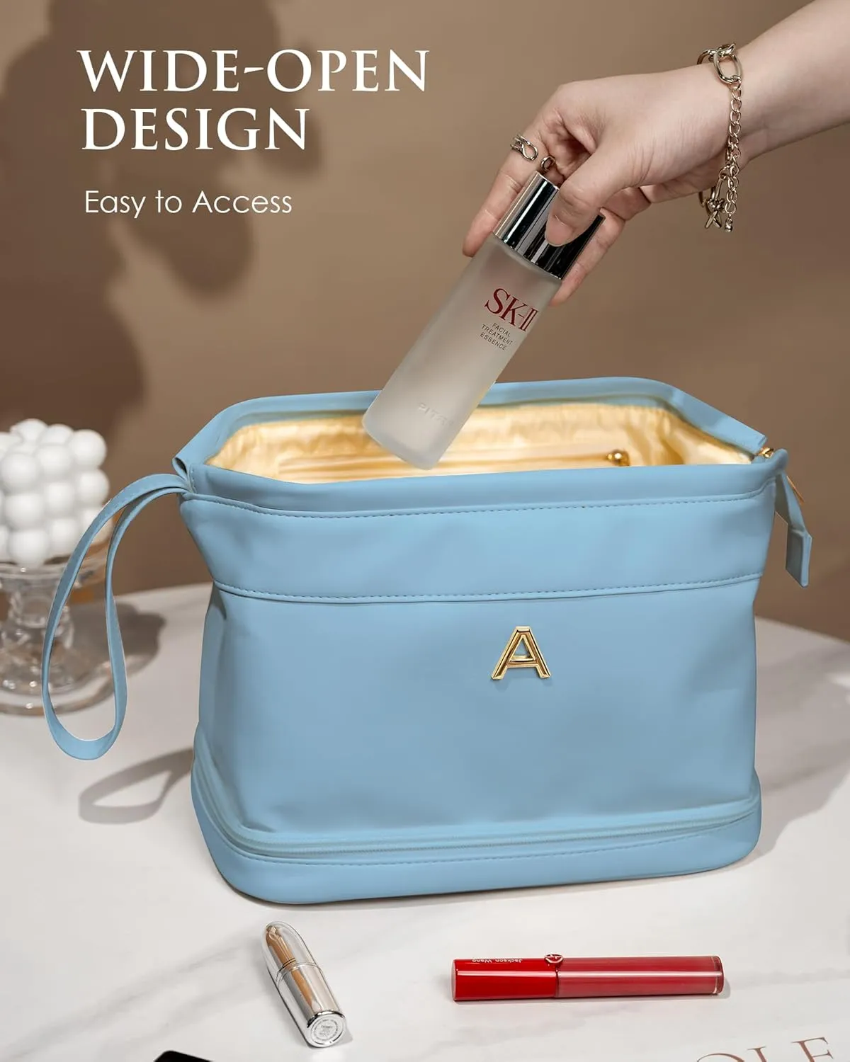 Birthday Gifts for Girls, Initial Large Makeup Bags, Personalized Double Layer Cosmetic Bag with Makeup Brush Organizer,Toiletry Bag, Gifts for Women Girlfriend Friends Female Mom Sister