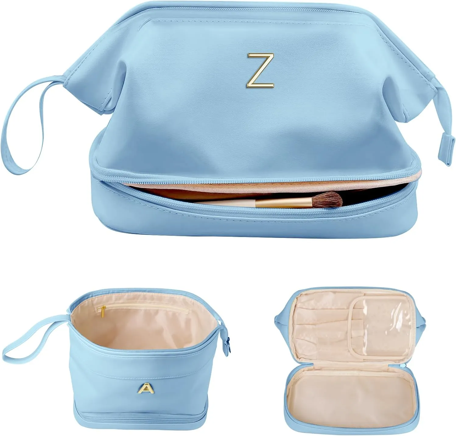 Birthday Gifts for Girls, Initial Large Makeup Bags, Personalized Double Layer Cosmetic Bag with Makeup Brush Organizer,Toiletry Bag, Gifts for Women Girlfriend Friends Female Mom Sister