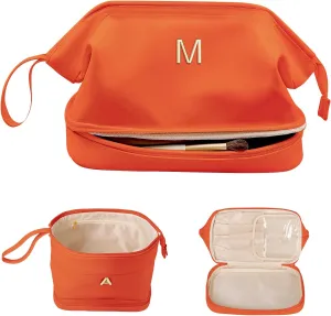 Birthday Gifts for Women, Initial Large Makeup Bag, Personalized Double Layer Cosmetic Bag with Makeup Brush Organizer, Waterproof, PU Leather Travel Toiletry Bag,Bride Gift Monogrammed Gifts