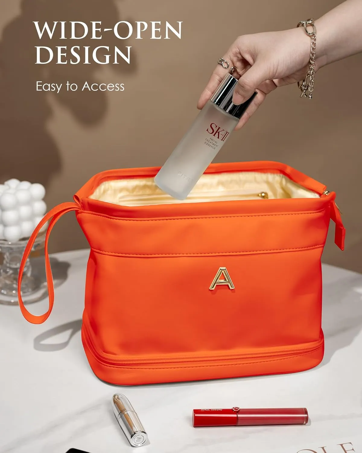 Birthday Gifts for Women, Initial Large Makeup Bag, Personalized Double Layer Cosmetic Bag with Makeup Brush Organizer, Waterproof, PU Leather Travel Toiletry Bag,Bride Gift Monogrammed Gifts